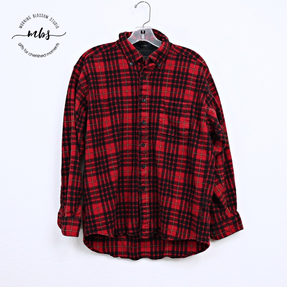 Pendleton Fireside Virgin Wool Plaid Button Up Flannel‎ Shirt Red Black Women L